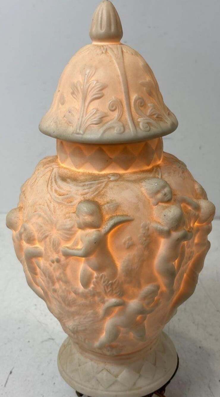 KR 1978 Vintage Cherub Ginger Jar Lamp Ceramic Urn 14 Inch